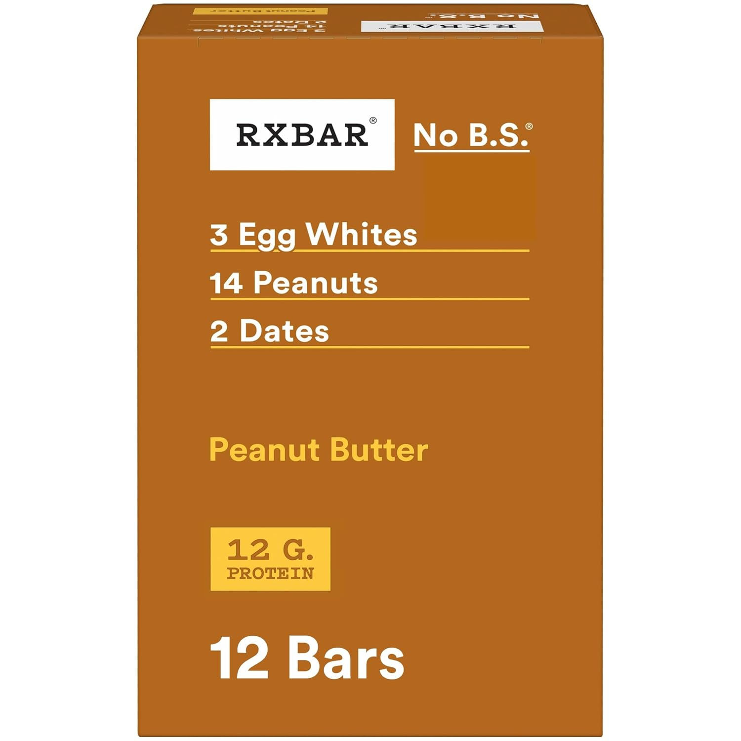 RXBAR Protein Bars, 12g Protein, Gluten Free Snacks, Peanut Butter, 22oz Box (12