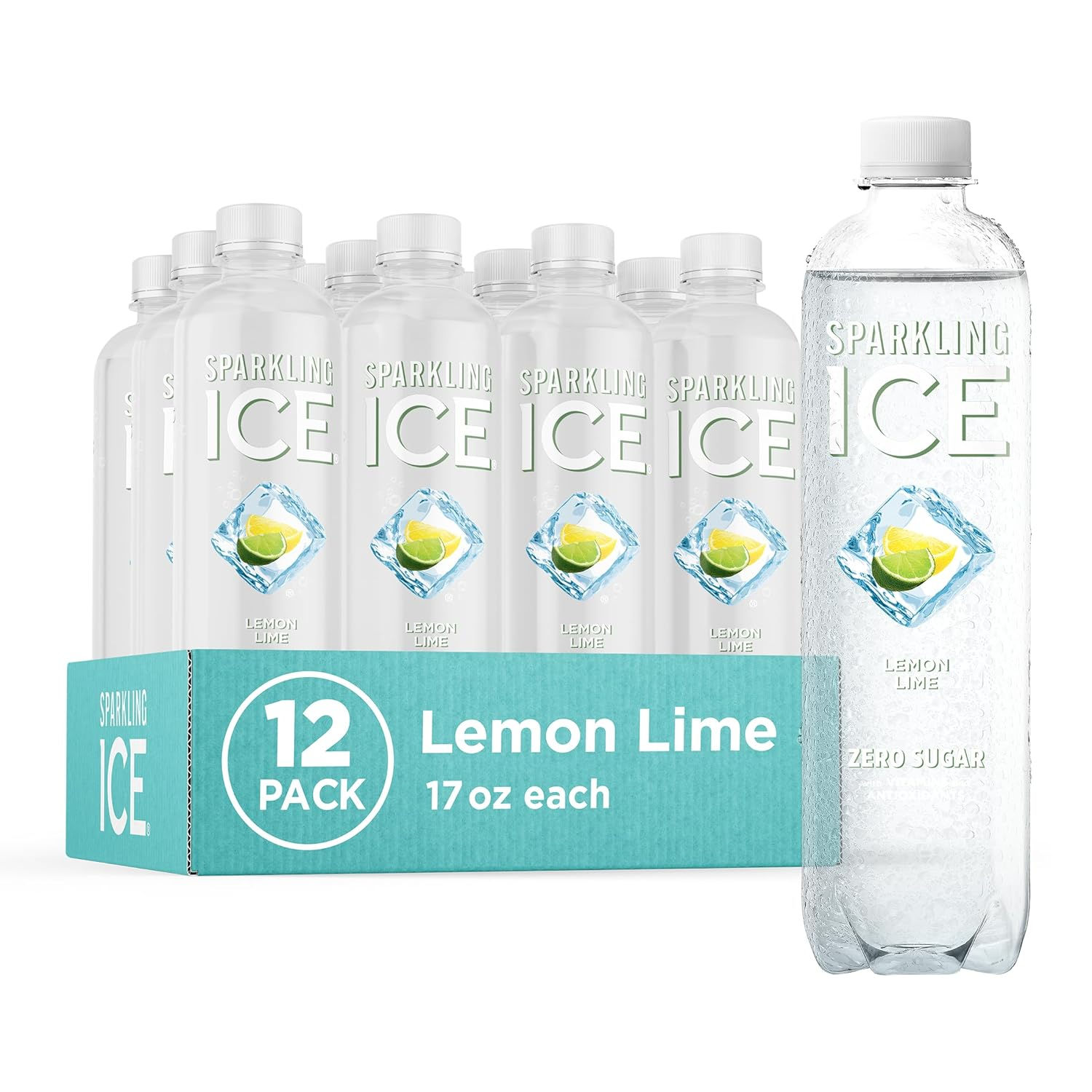 Sparkling Ice, Lemon Lime Sparkling Water, 17 Fl Oz (Pack of 12)