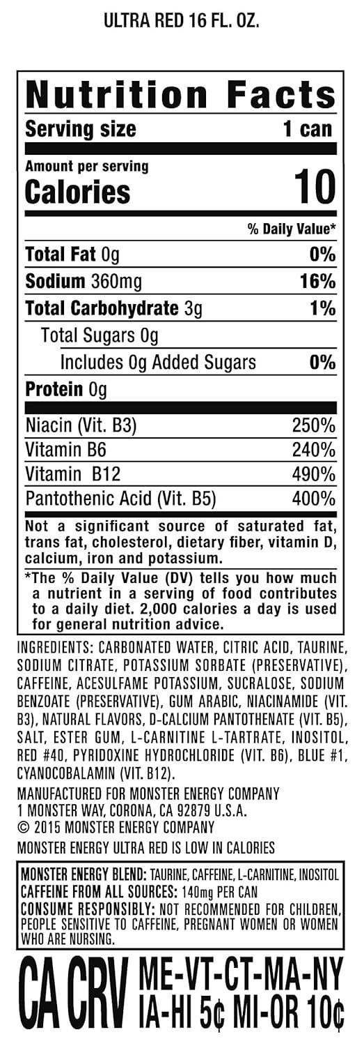 Miniature : Monster Energy Ultra Red, Sugar Free Energy Drink, 16 Ounce (Pack of 15) 