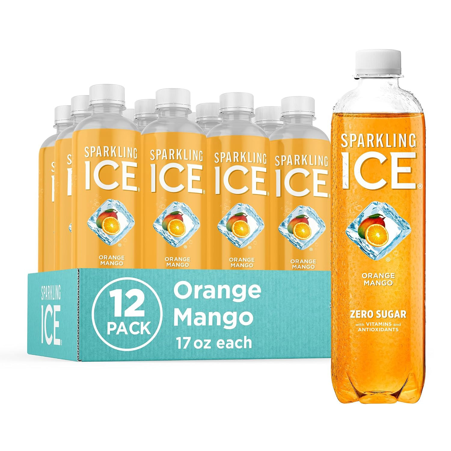 Sparkling Ice, Orange Mango Sparkling Water, 17 fl oz Bottles (Pack of 12)