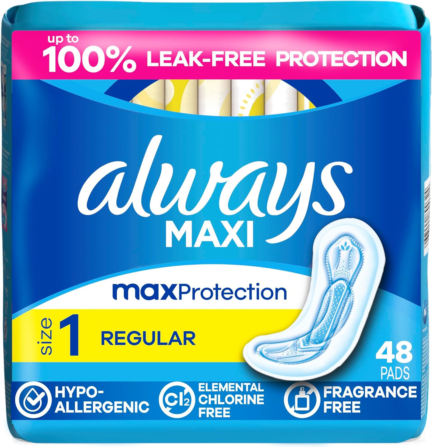 Always Maxi Feminine Pads Without Wings for Women, Size 1, Regular Absorbency, U