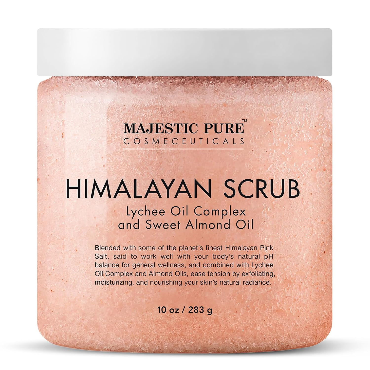 Majestic Pure Himalayan Salt Body Scrub, Lychee Oil Exfoliant, 10 Oz | Buffs awa