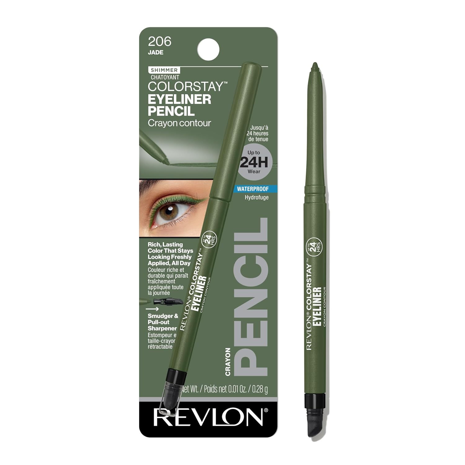 Revlon ColorStay Pencil Waterproof Eyeliner, Smudge-Proof, 206 Jade, 0.01 oz