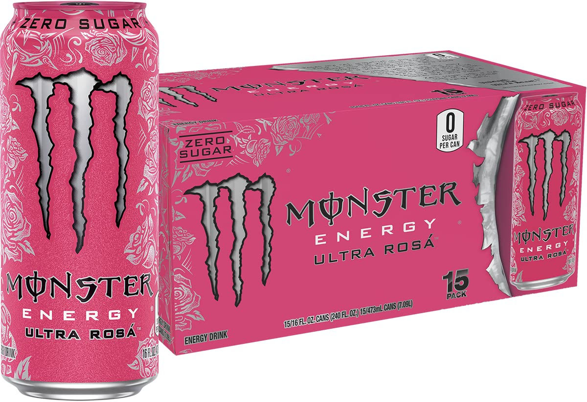 Monster Energy Ultra Rosa, Sugar Free Energy Drink, 16 Ounce | Pack of 15