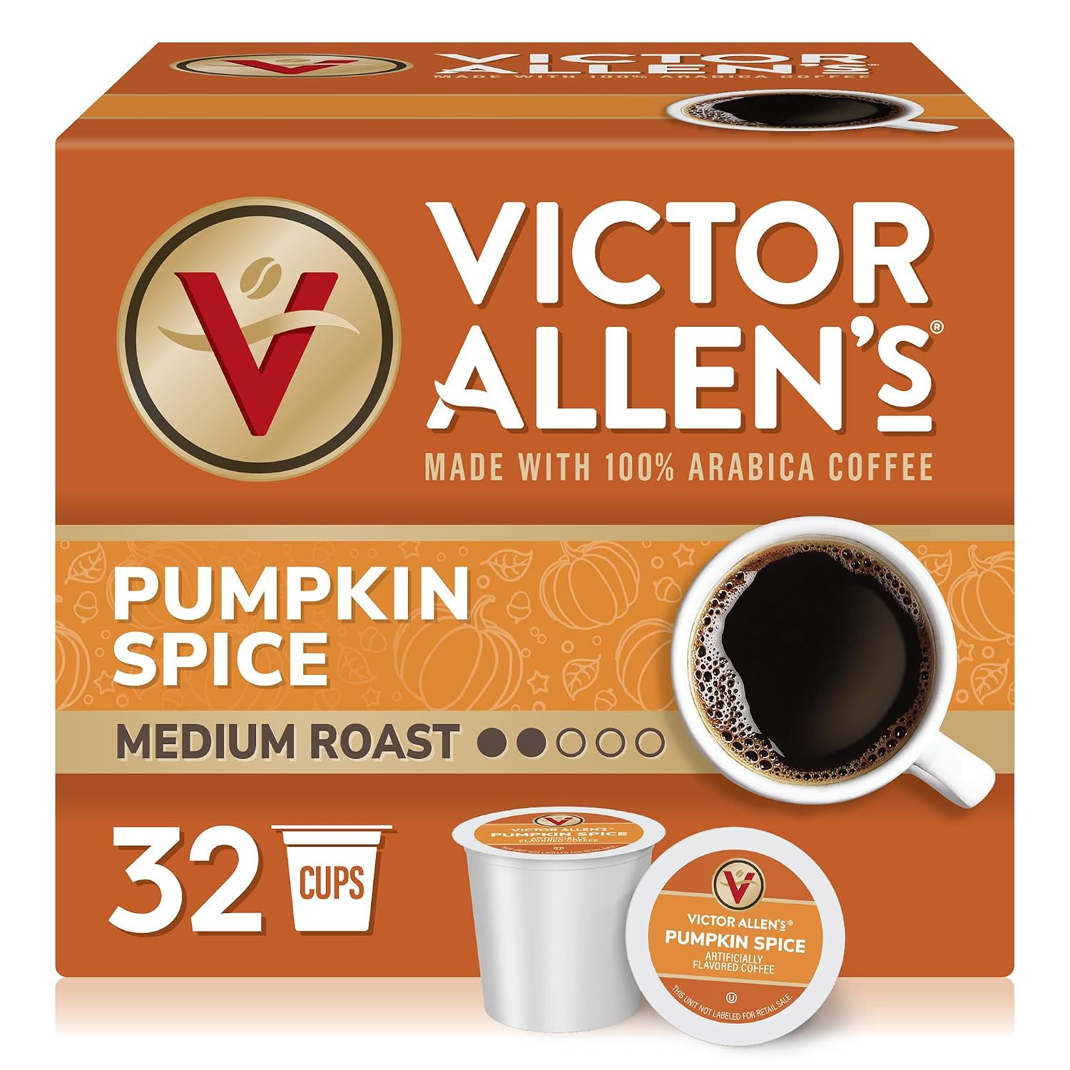 Victor Allen's Coffee Pumpkin Spice Flavored, Medium Roast, 32 Count, Single Ser