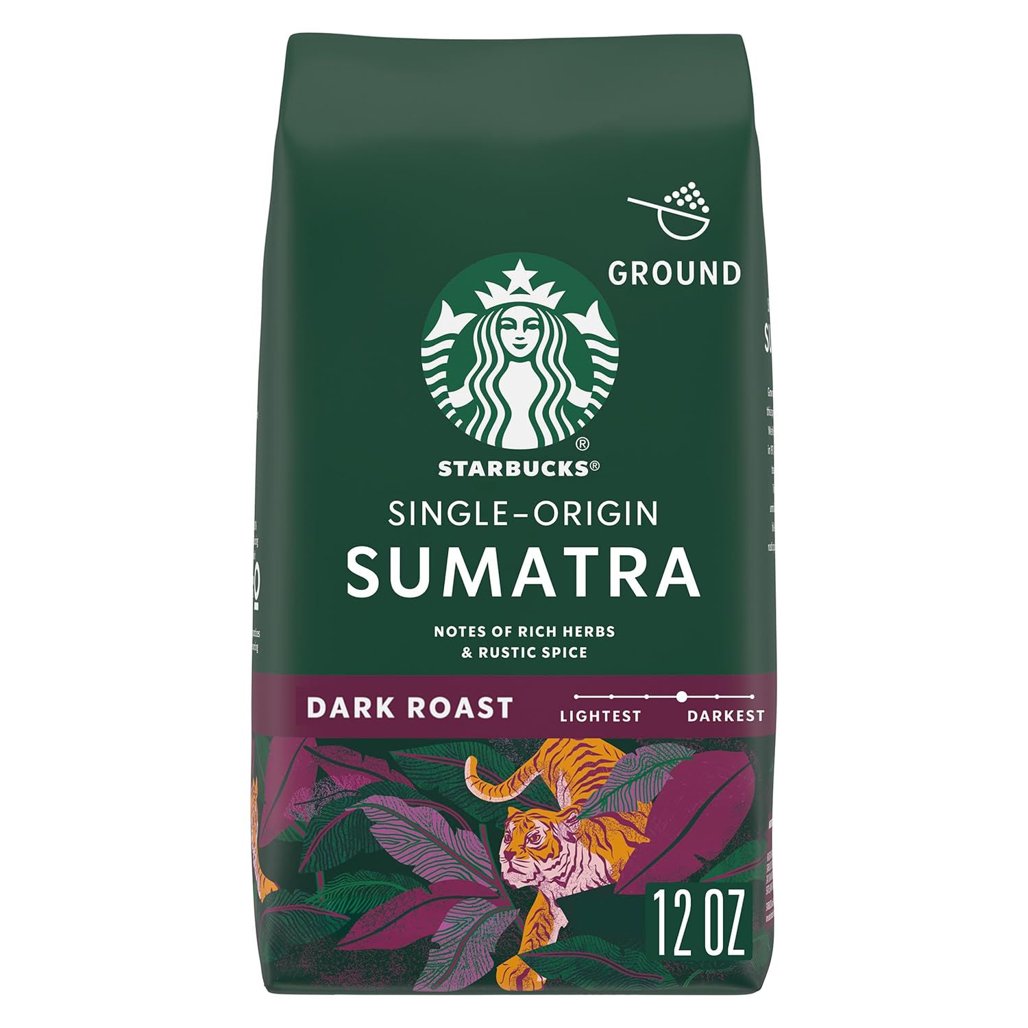 Starbucks Ground Coffee, Dark Roast Hot or Iced Coffee, Single-Origin Sumatra, 1