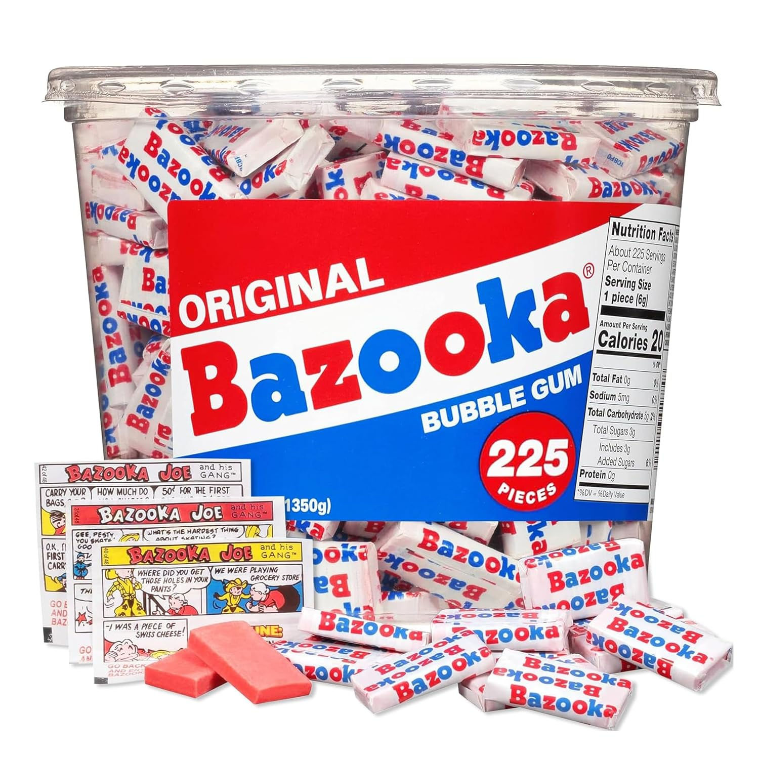 Bazooka Bubble Gum Bulk, 225 Count Tub of Chewing Gum | Individually Wrapped, Ol
