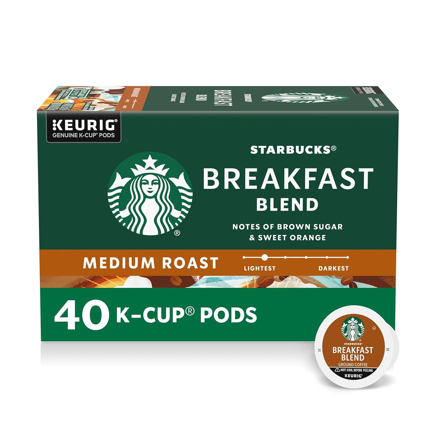 Starbucks K-Cup Coffee Pods, Breakfast Blend Medium Roast, 40 Count | 1 box, 40