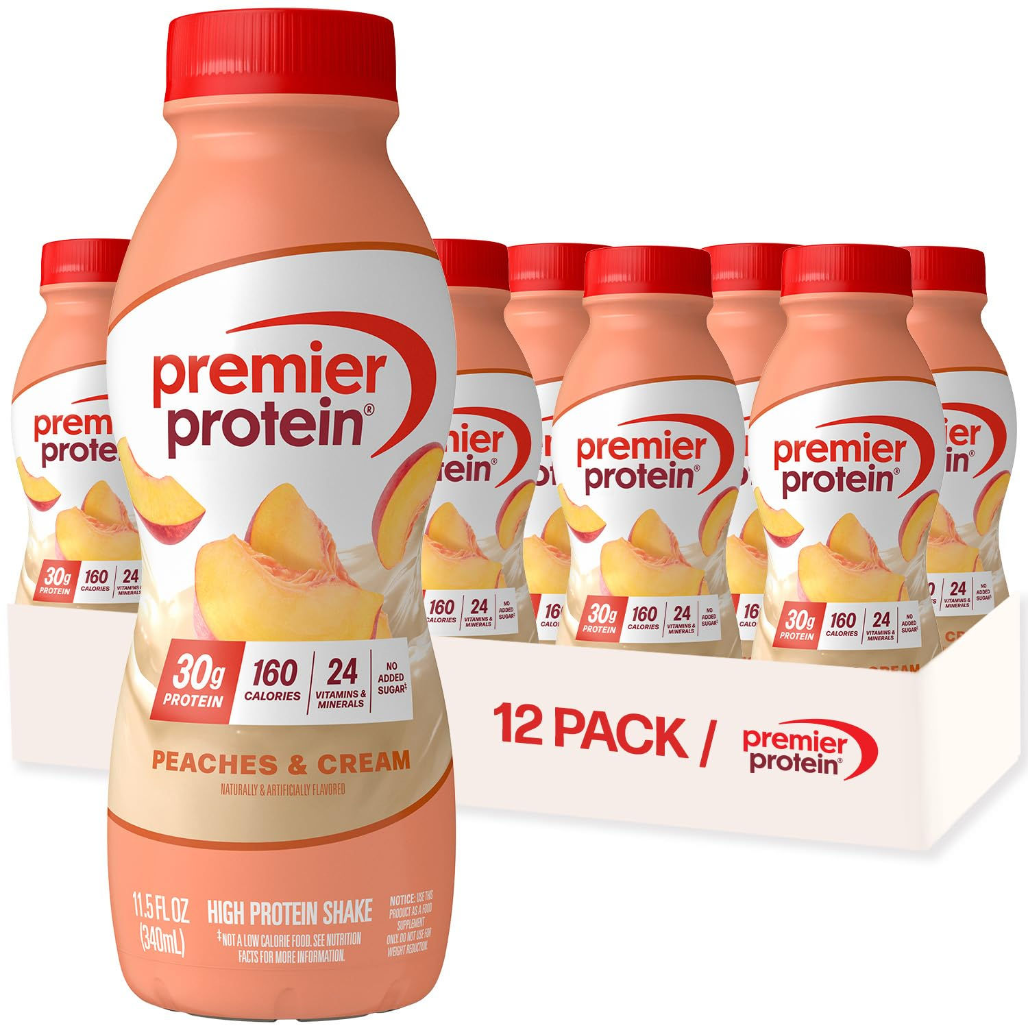 Premier Protein Shake, Peaches & Cream, 30g Protein, , 11 fl oz, 12 Pack