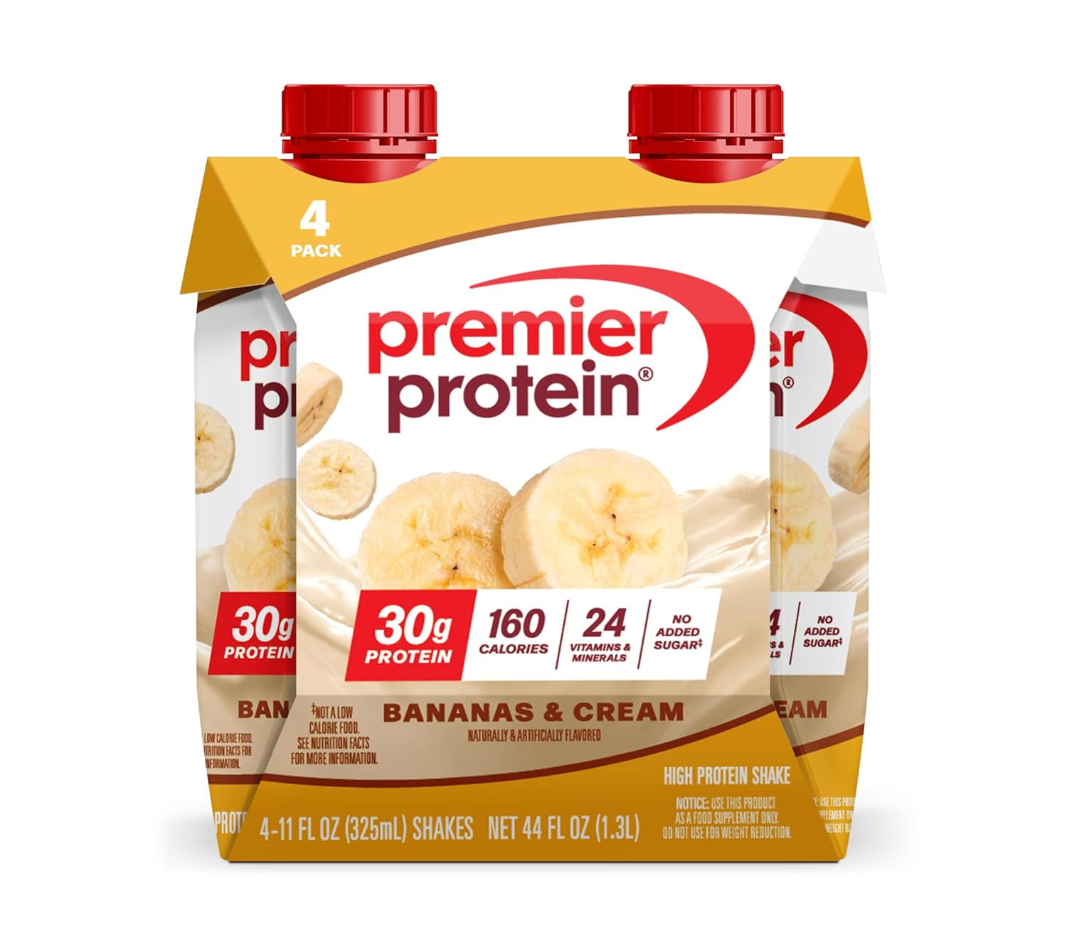 Premier Protein Shake, Bananas & Cream, 30g High Protein, 4 Pack | 11 oz