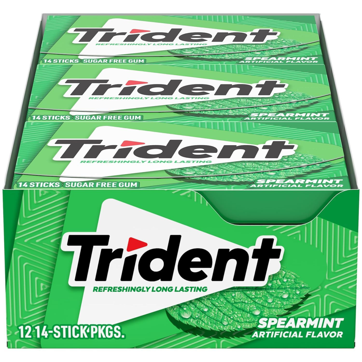 Trident Spearmint Sugar-Free Gum, 12 Packs of 14 Pieces (168 Total Pieces) | Che