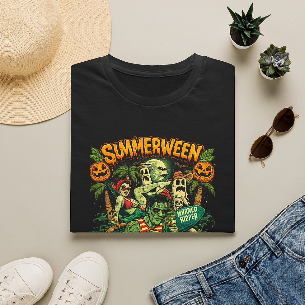 Thumbnail: Summerween T‑Shirt — Retro Horror Beach Party Graphic Tee
