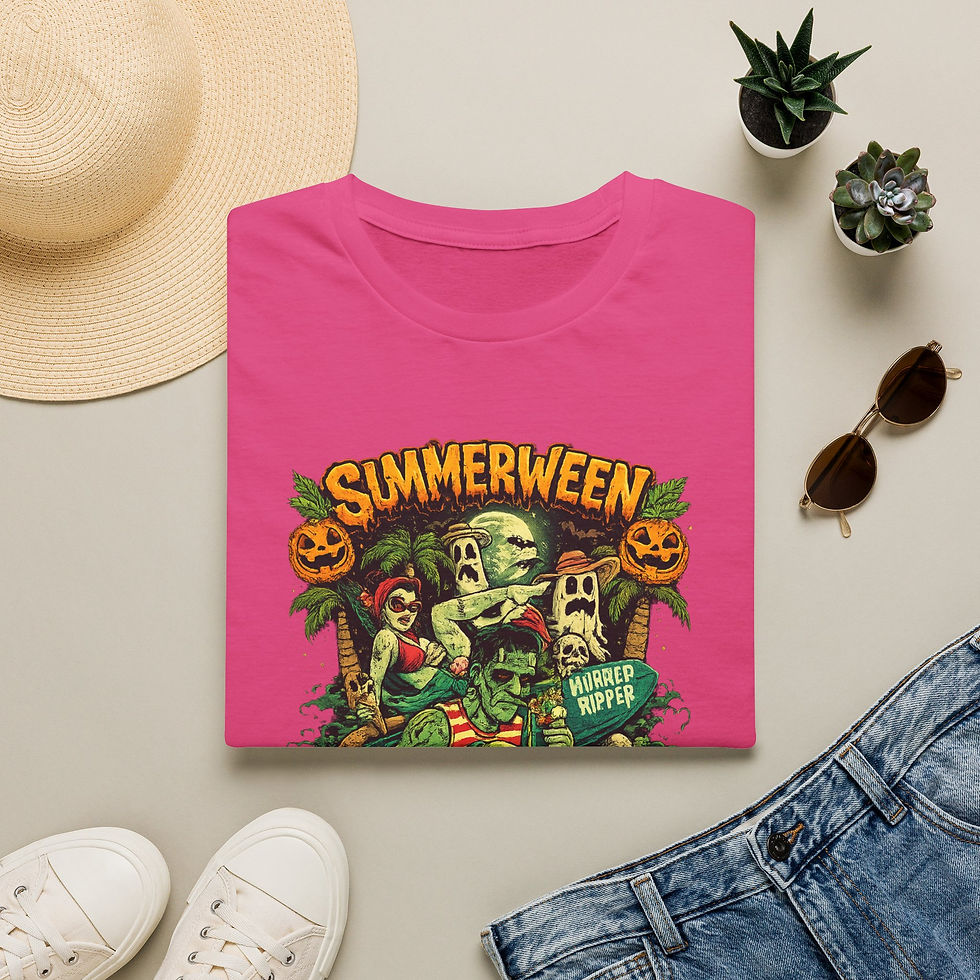 Thumbnail: Summerween T‑Shirt — Retro Horror Beach Party Graphic Tee
