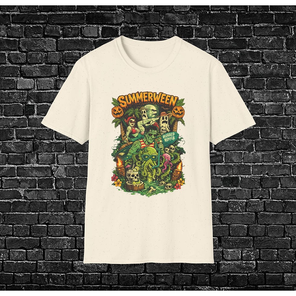 Thumbnail: Summerween T‑Shirt — Retro Horror Beach Party Graphic Tee