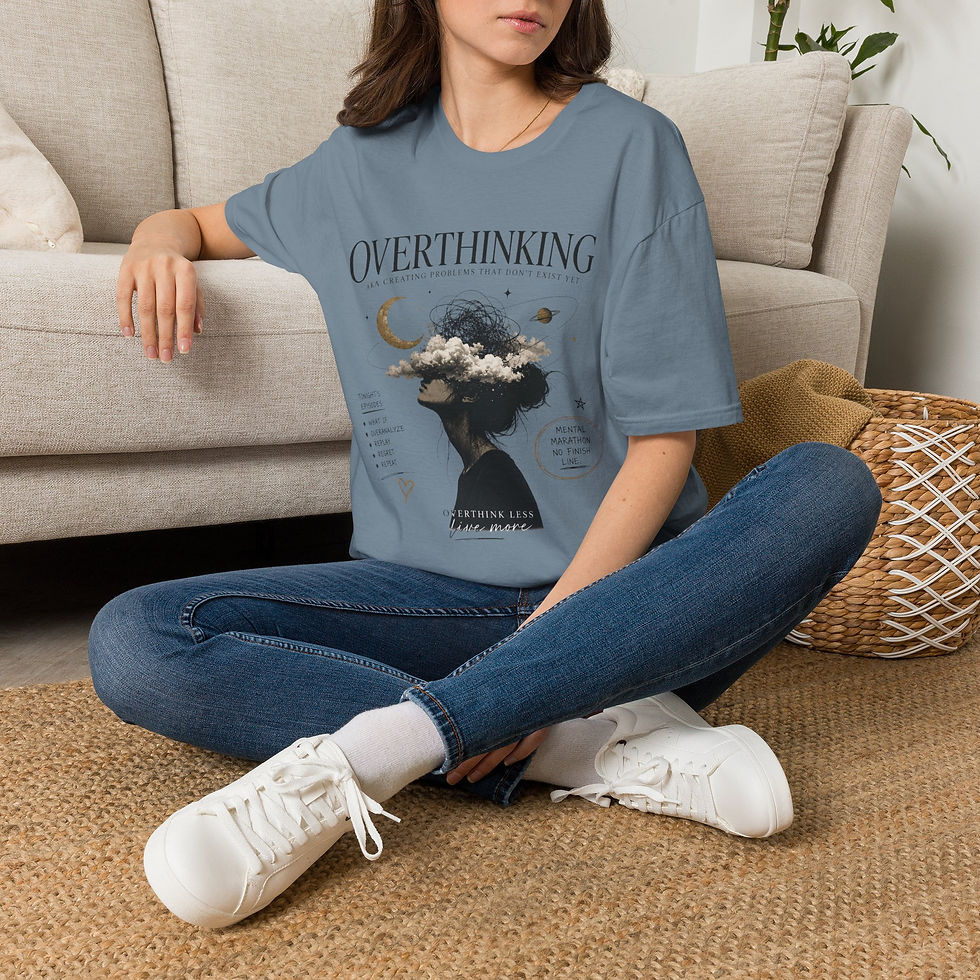 Thumbnail: Overthinking Graphic T‑Shirt — Celestial Mindscape Tee with 'Overthinking' Text
