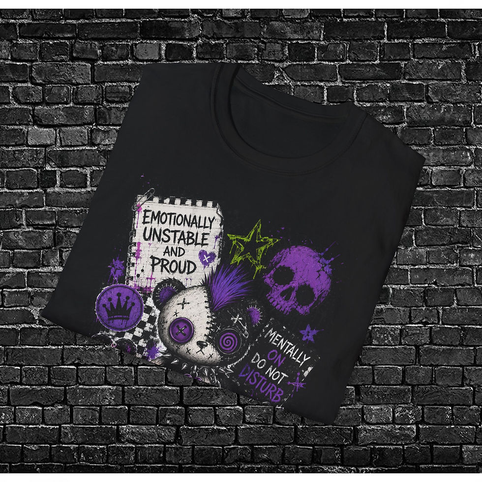 Thumbnail: Emotionally Unstable and Proud— Punk Goth Teddy Graphic Tee