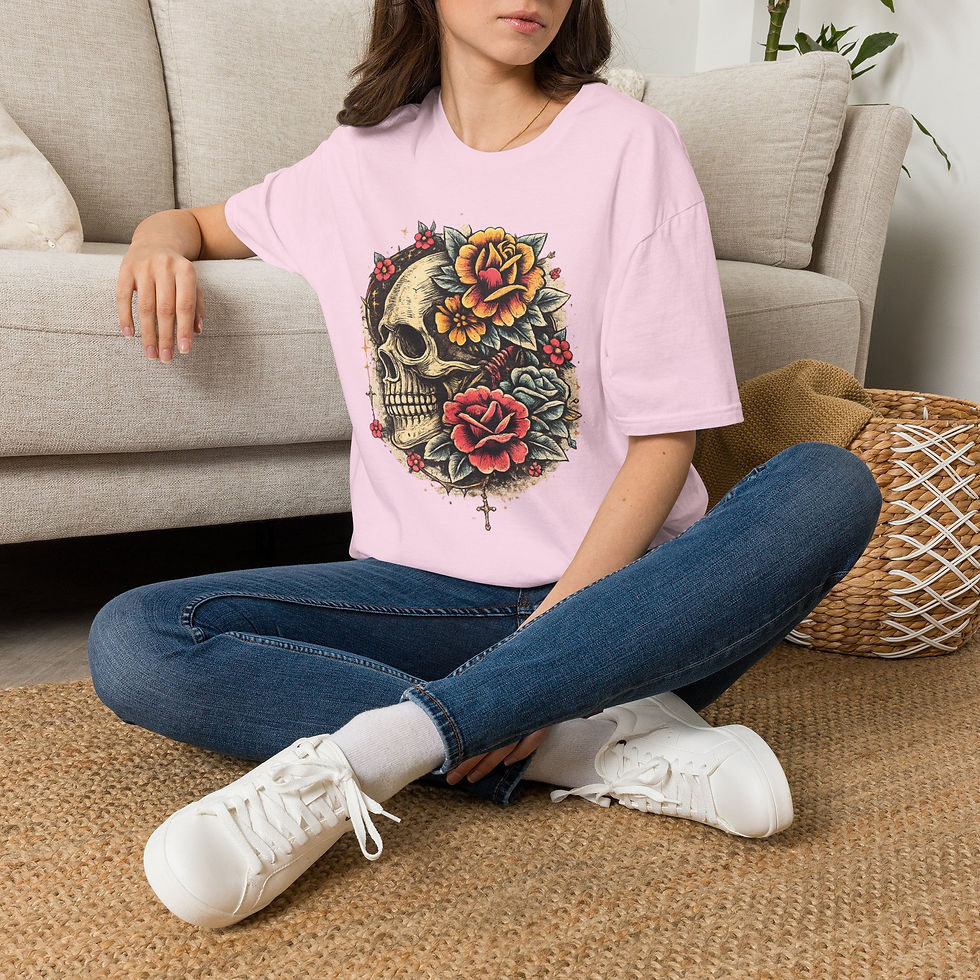Thumbnail: Skull with Roses T-Shirt — Floral Skull Graphic Tee