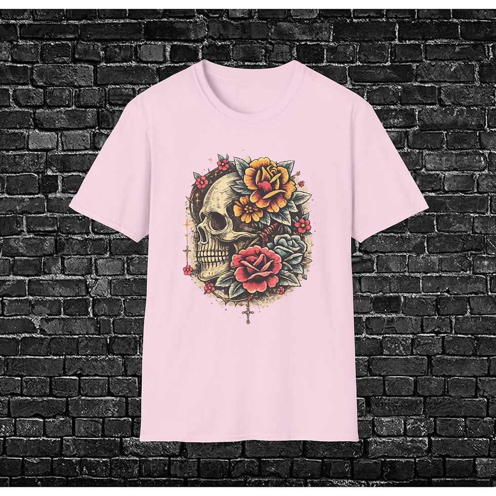 Thumbnail: Skull with Roses T-Shirt — Floral Skull Graphic Tee