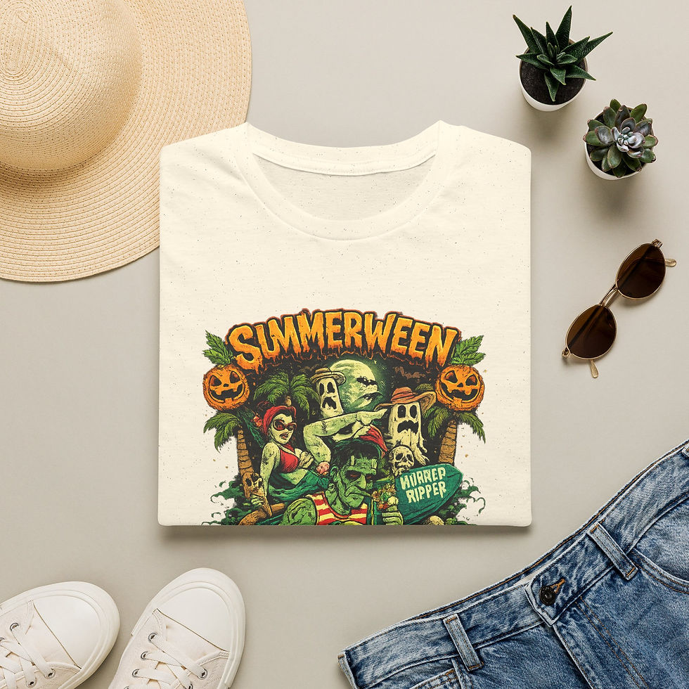 Thumbnail: Summerween T‑Shirt — Retro Horror Beach Party Graphic Tee