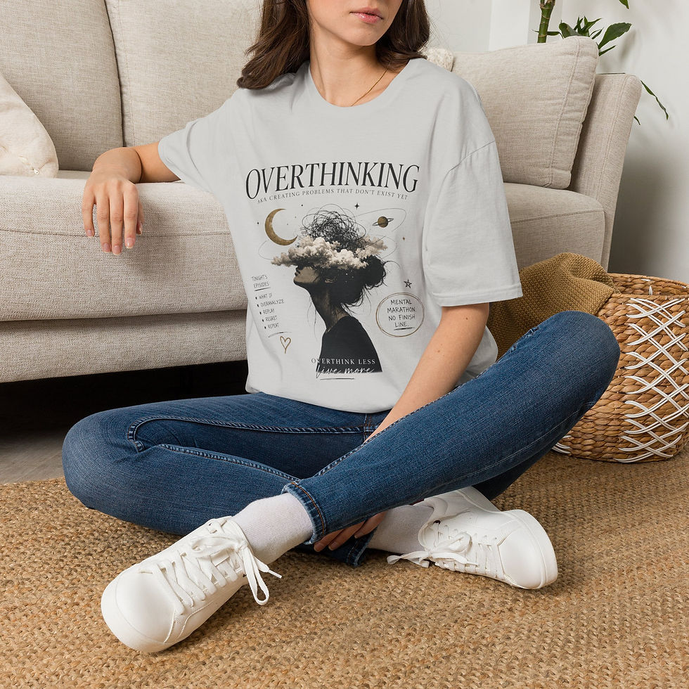 Thumbnail: Overthinking Graphic T‑Shirt — Celestial Mindscape Tee with 'Overthinking' Text