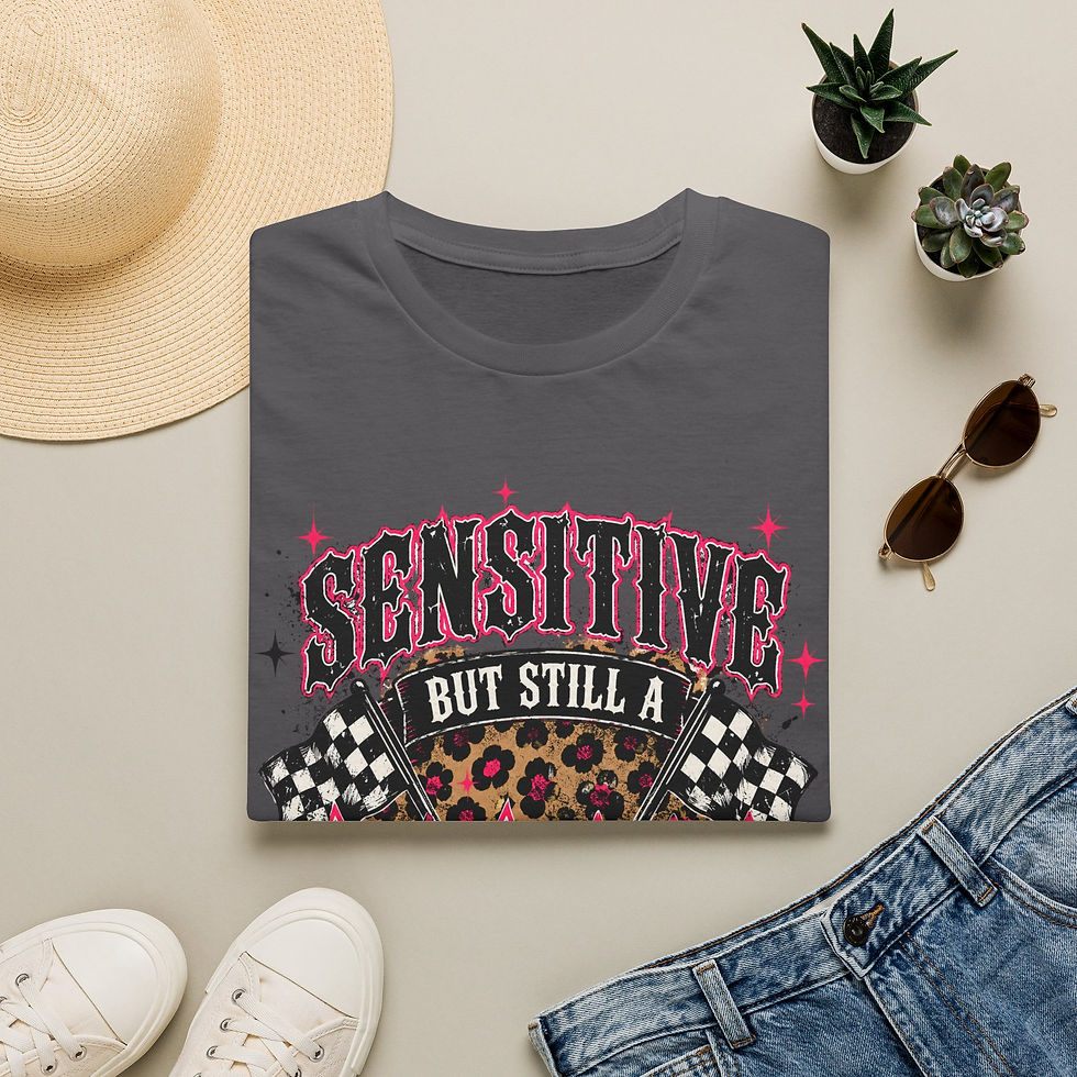 Thumbnail:  "Sensitive But Still a Badass" Leopard & Checkered Retro Rock Tee