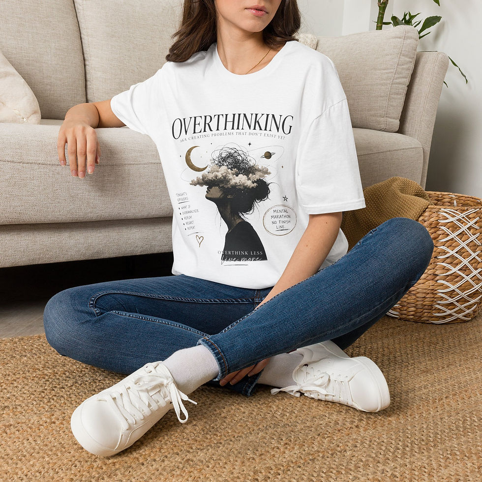 Thumbnail: Overthinking Graphic T‑Shirt — Celestial Mindscape Tee with 'Overthinking' Text