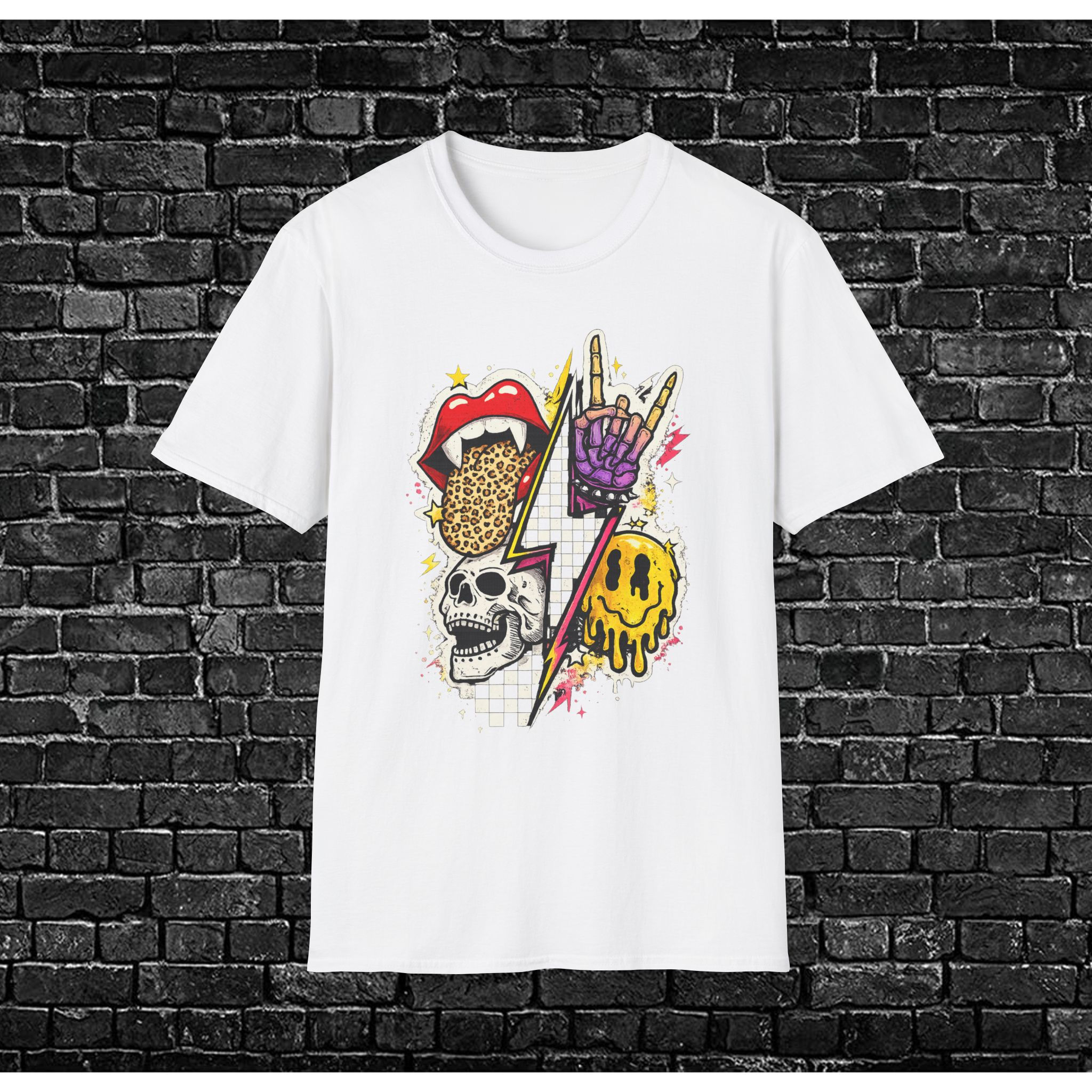 Retro Leopard Tongue, Skull & Lightning Tee