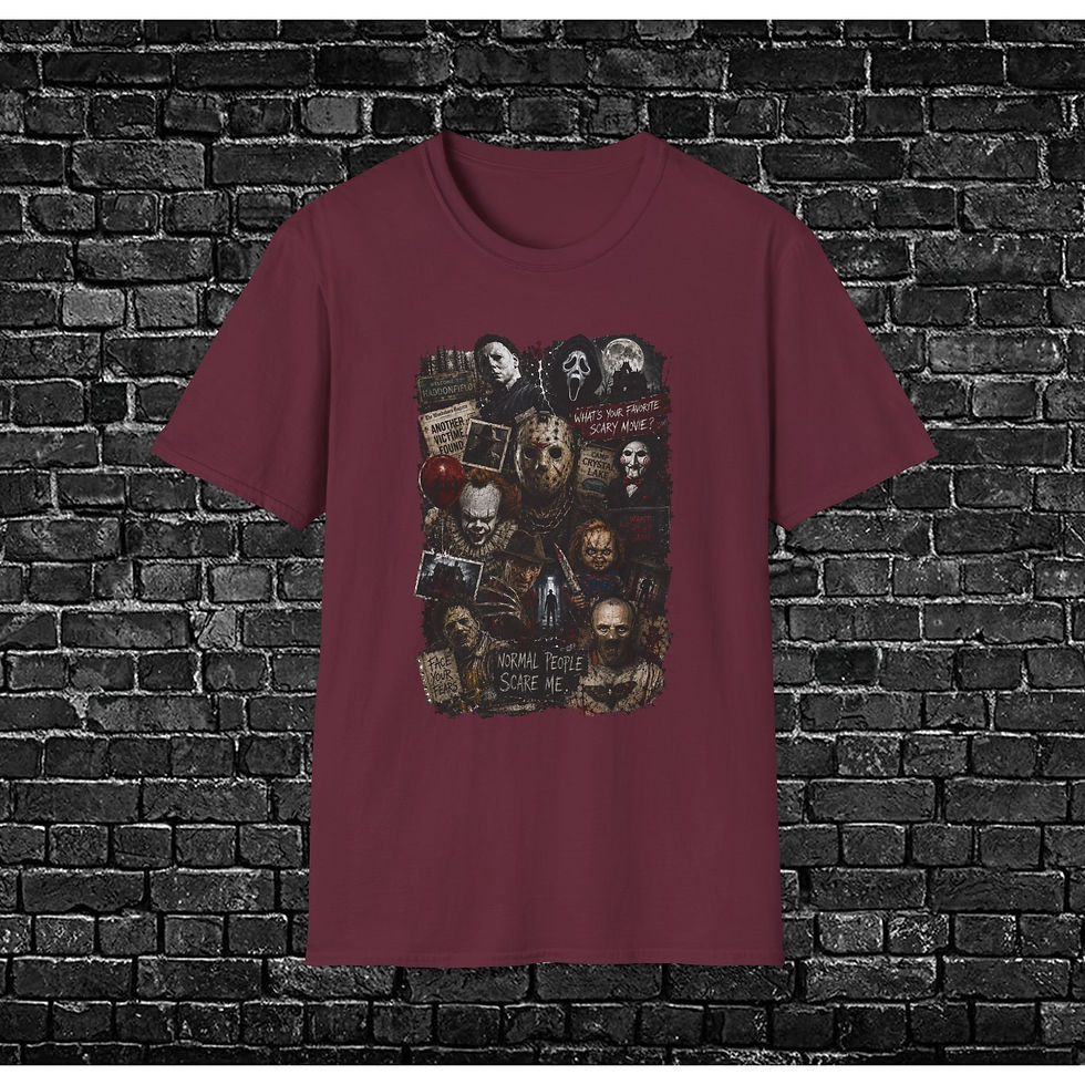 Thumbnail: Horror Icons Collage T-Shirt — Classic Slasher Movie Villains Tee
