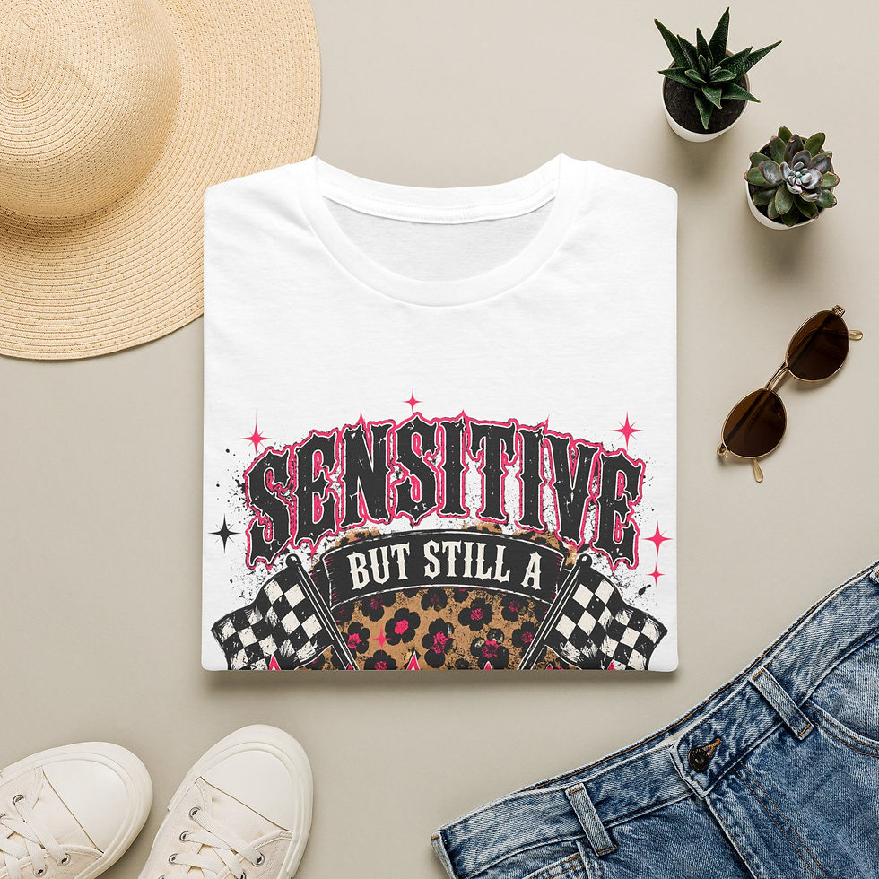 Thumbnail:  "Sensitive But Still a Badass" Leopard & Checkered Retro Rock Tee