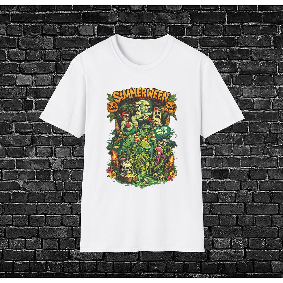Thumbnail: Summerween T‑Shirt — Retro Horror Beach Party Graphic Tee