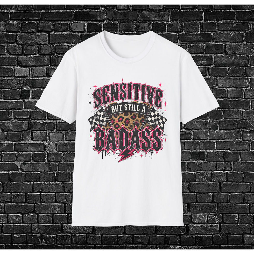 Thumbnail:  "Sensitive But Still a Badass" Leopard & Checkered Retro Rock Tee