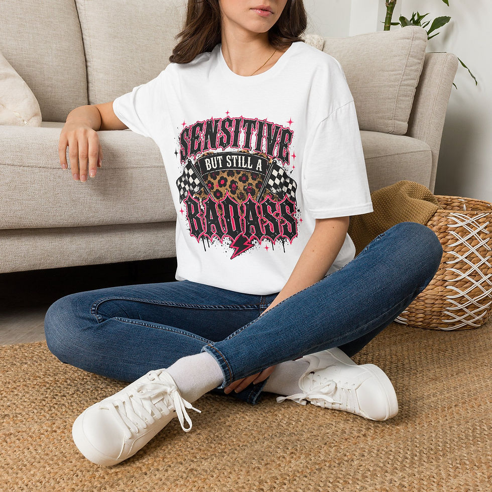 Thumbnail:  "Sensitive But Still a Badass" Leopard & Checkered Retro Rock Tee