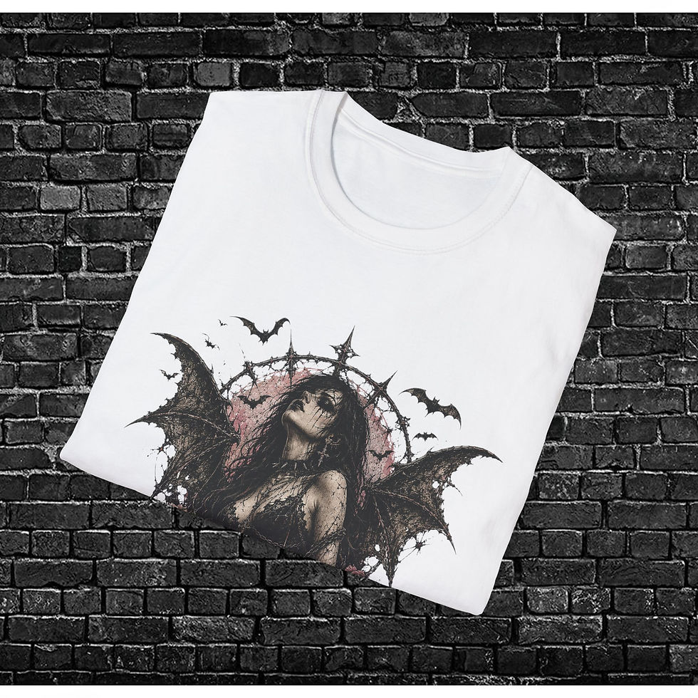 Thumbnail: Gothic Demoness Bat Wings Tee — Dark Fantasy Graphic T-Shirt