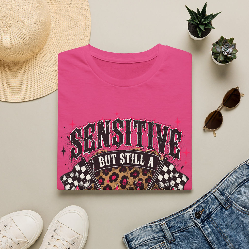 Thumbnail:  "Sensitive But Still a Badass" Leopard & Checkered Retro Rock Tee