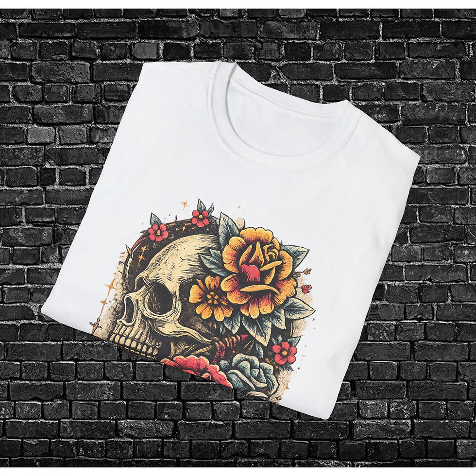 Thumbnail: Skull with Roses T-Shirt — Floral Skull Graphic Tee