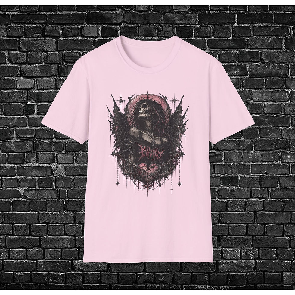 Thumbnail: Skull Embrace T-Shirt – Gothic Dark Angel Graphic Tee