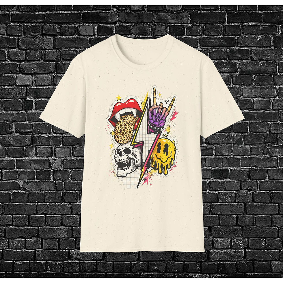 Thumbnail: Retro Leopard Tongue, Skull & Lightning Tee
