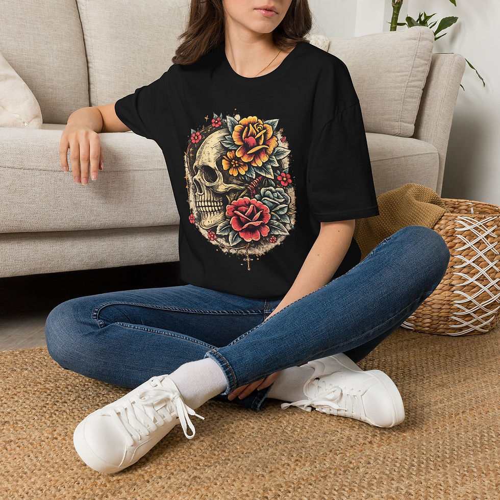 Thumbnail: Skull with Roses T-Shirt — Floral Skull Graphic Tee
