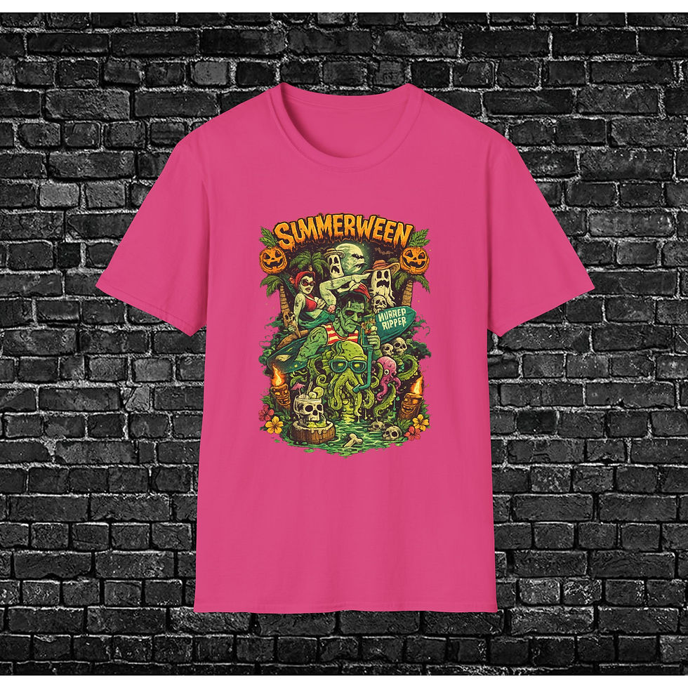 Thumbnail: Summerween T‑Shirt — Retro Horror Beach Party Graphic Tee