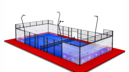 Panoramic padel court model PADEL STAR with full glass walls, offering an unobstructed view and modern design.