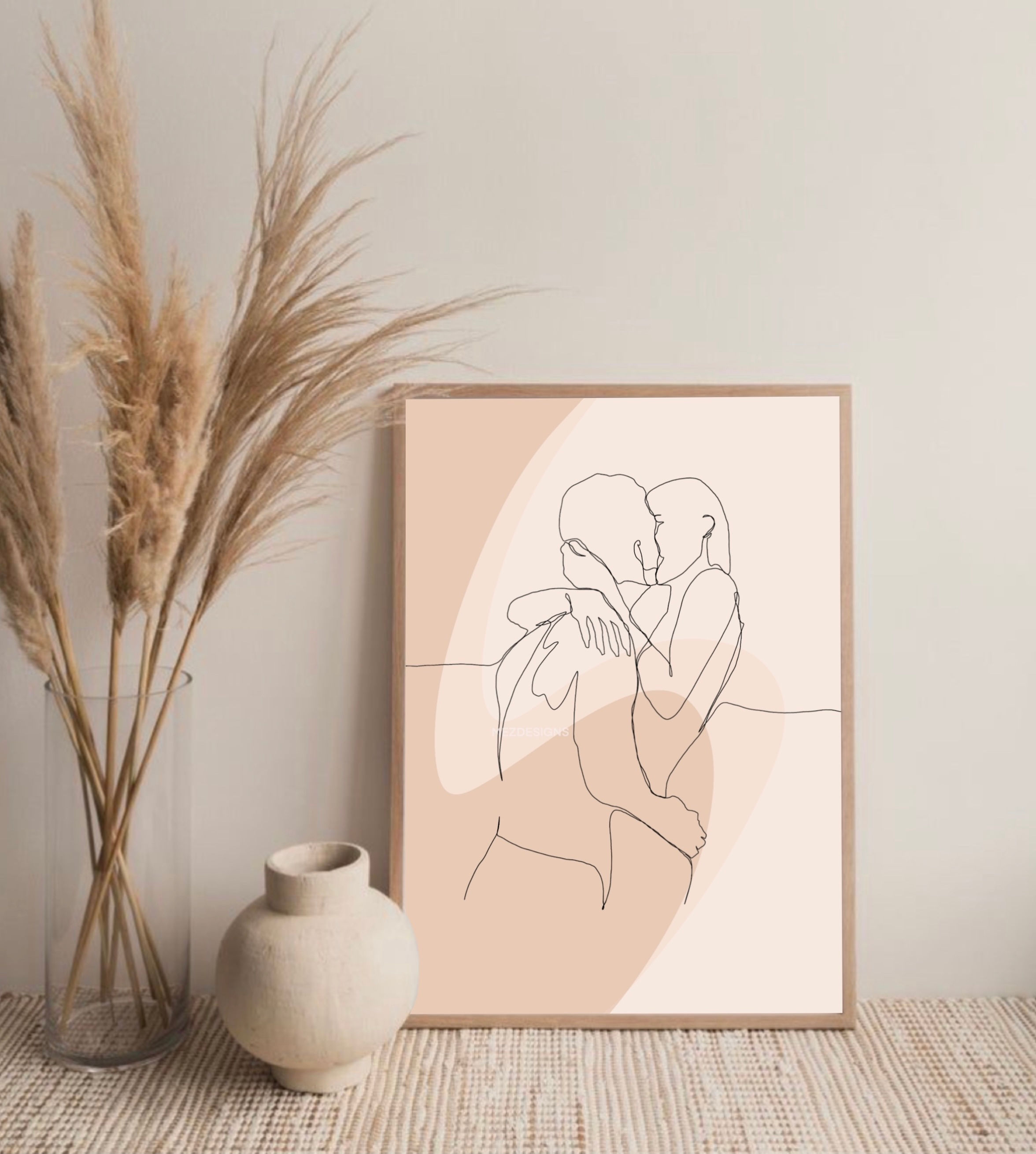 Lovers line digital poster print