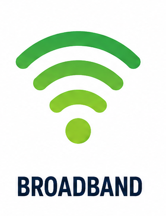 Green Wi-Fi signal icon with the text BROADBAND.