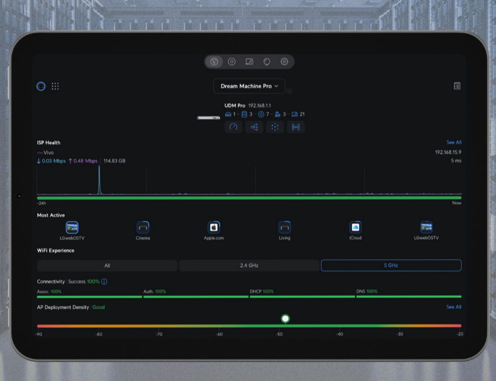 Interface aplicativo Unifi da Ubiquiti.