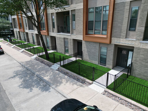 Artificial turf apartment patio