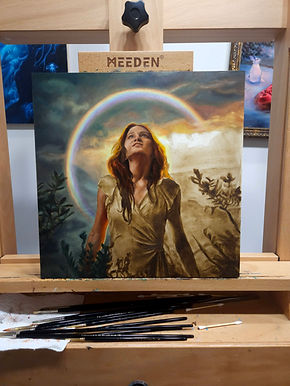 "Hope" oil painting in progress, adding color to the underpainting