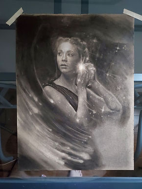 "Stardust" drawing in progress, building up layers of graphite
