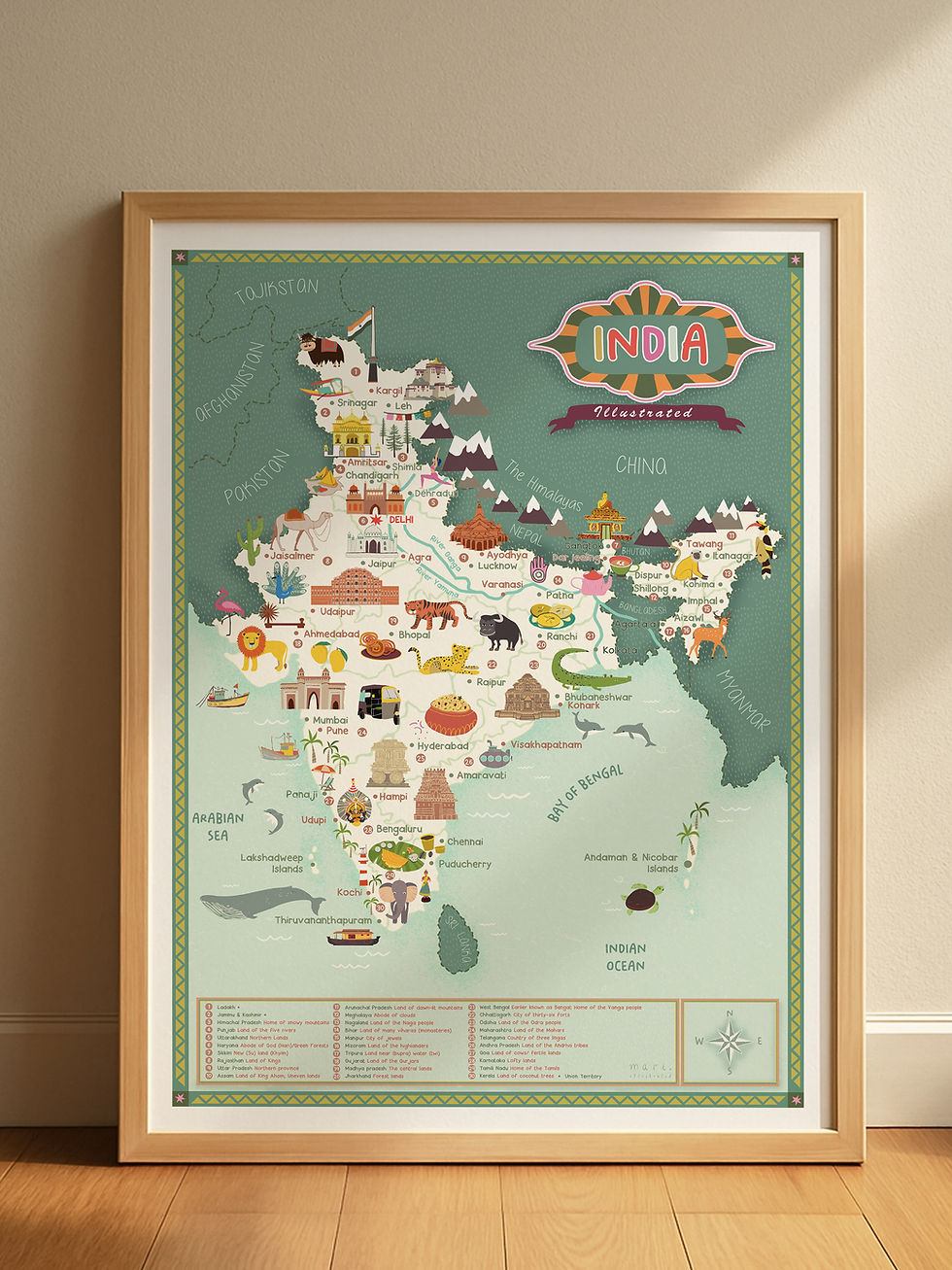 Illustrated map of India for children, created for Indian diaspora families, with 10% of profits donated to Chinmaya Mission