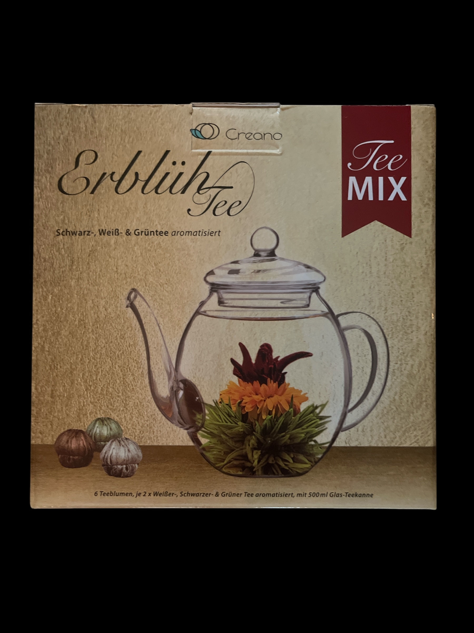 Theekan 500 ml met 6 theebloemen (zwarte thee)