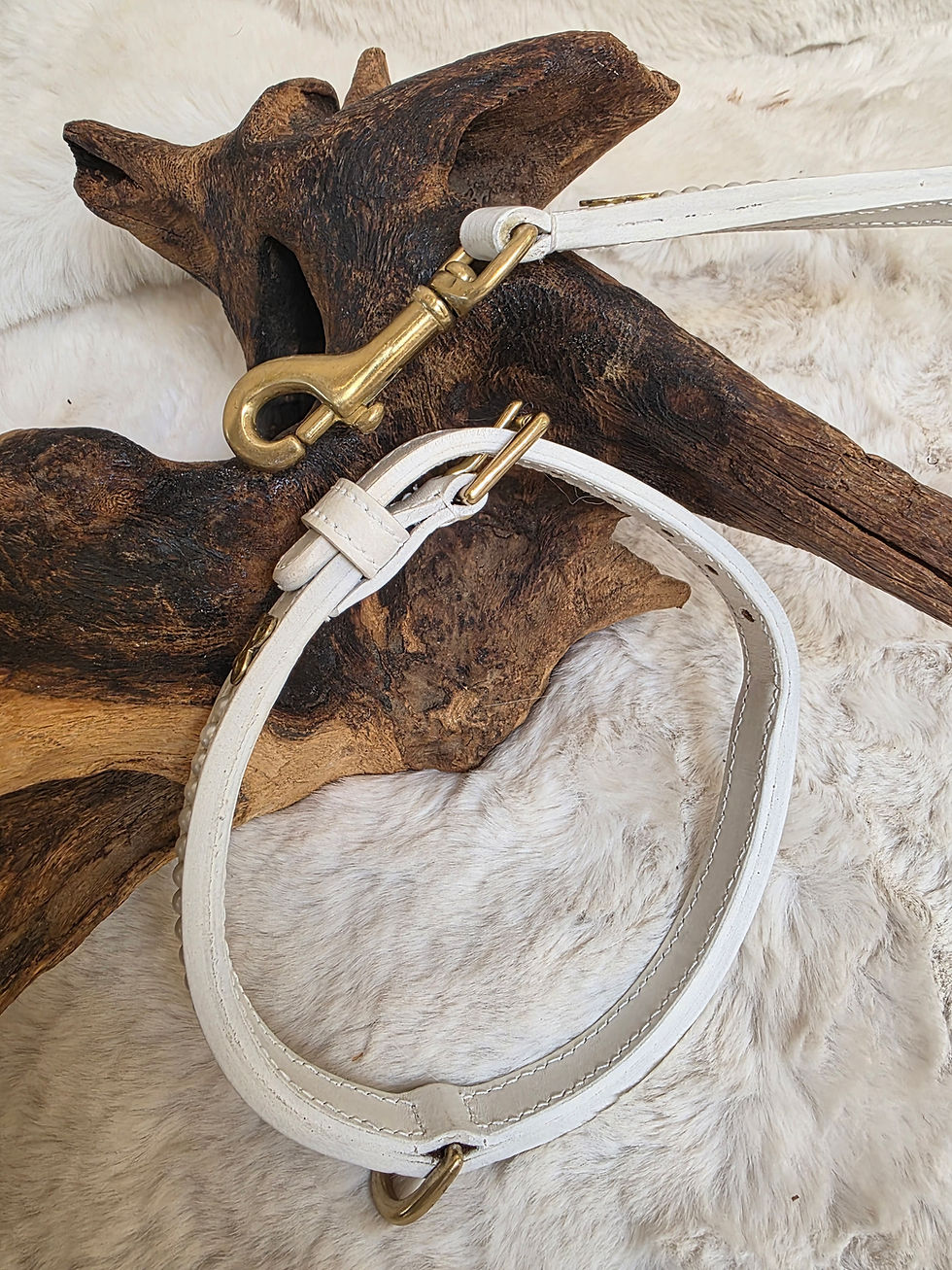 Thumbnail: Limited Edition White Pearl Staffy Show Collar & Lead Set – Solid Brass Stafford