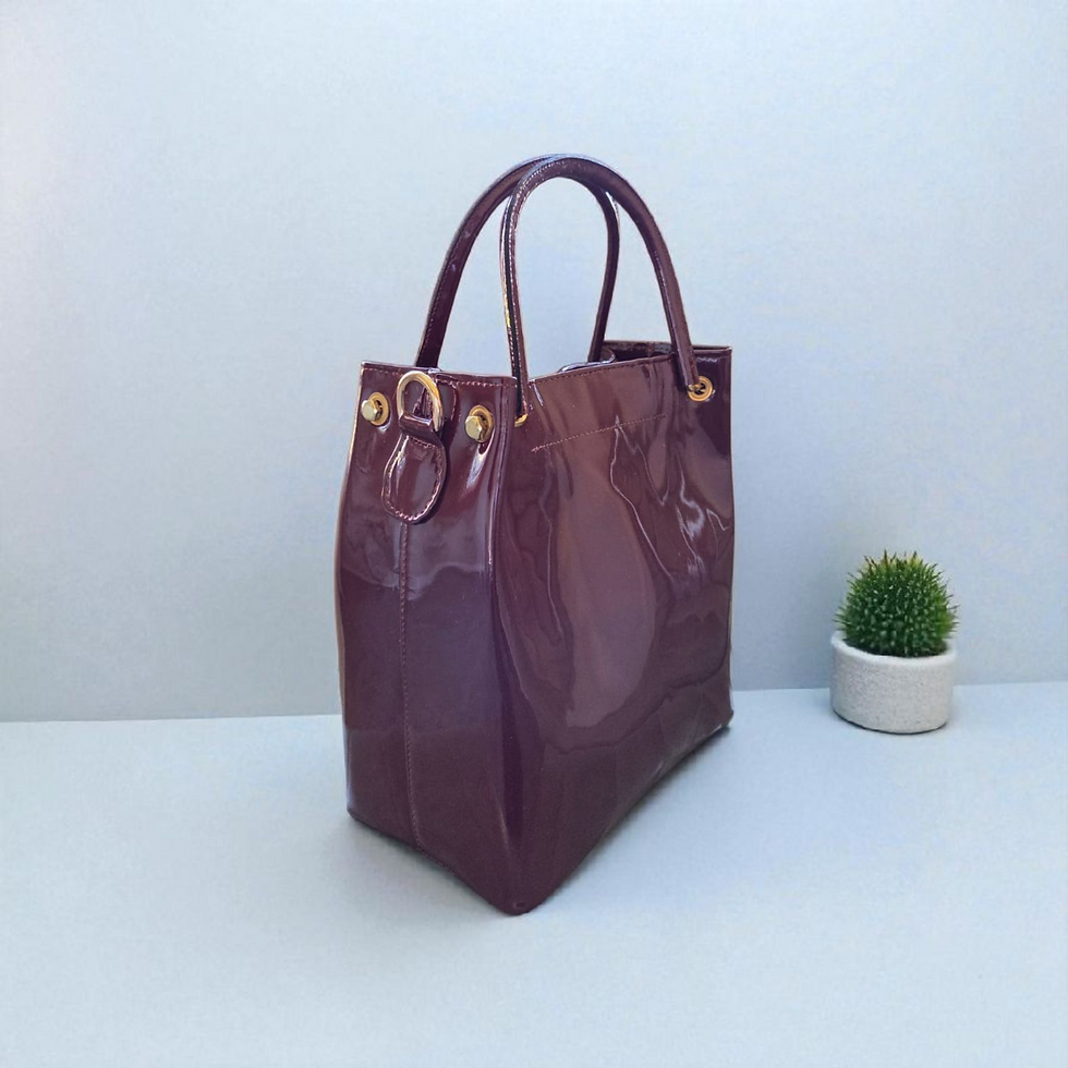 Thumbnail: Women's Burgundy Patent Leather Tote Bag – Limited Edition

